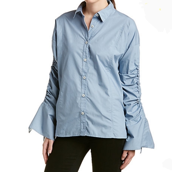 Free People Tops - Free People Button Front Long Sleeves Drawstring Cotton Oversized Blue S NWT